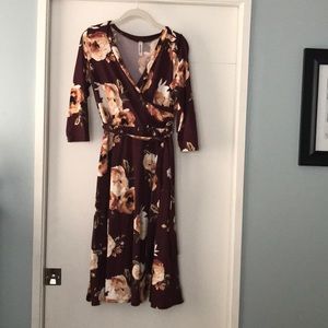Flower print faux wrap dress